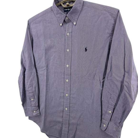 Ralph Lauren VINTAGE Mens 16/34 Yarmouth Purple Stripe Button Down Shirt - Picture 4 of 10
